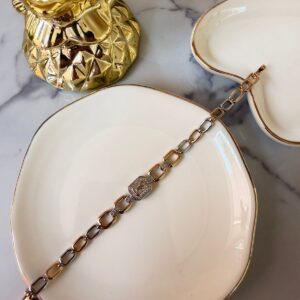 P18377 PULSERA DE ESLABON CADENA CON BRILLOS Y DIJE CON PIEDRA 17CM 18K