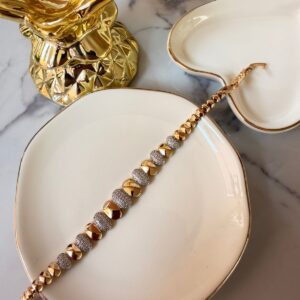 P18396 PULSERA CON CIRCULOS LISO Y BRILLOS 17+2CM 18K