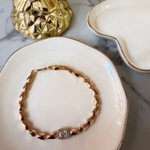 P18393 PULSERA CON DIJE DE PIEDRA Y BRILLOS 17+2CM 18K