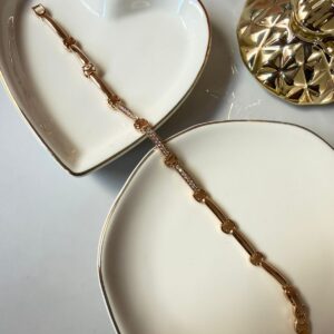 P18390 PULSERA ESLABON LISO Y BRILLOS 17CM 18K