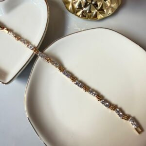 P18383 PULSERA ESLABONES  RECTANGULARES CON CRISTALES 17CM 18K