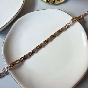 P18371 PULSERA CON ESLABONES BRILLOS Y LISO 17CM 18K