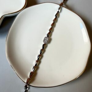 PR070 PULSERA CON DIJE DE PIEDRA Y BRILLOS 17+2CM RODIO