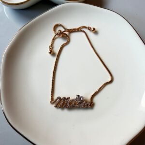 P18422 PULSERA DELGADA DIJE MAMA CON BRILLOS Y PIEDRA 26CM 18K