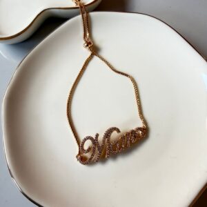 P18421 PULSERA DELGADA DIJE MAMA CON BRILLOS 18K