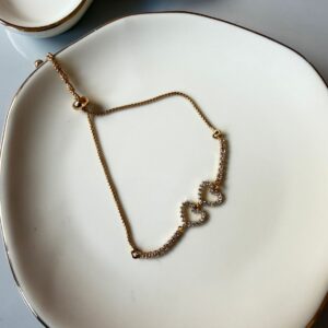 P18426 PULSERA CON 2 CORAZONES CON BRILLOS 26CM