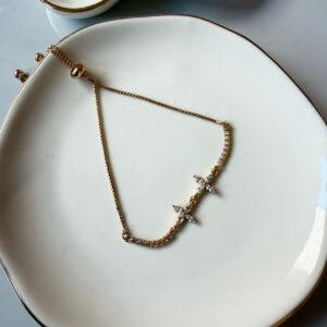 P18424 PULSERA DIJE FLOR CON BRILLOS 26CM 18K