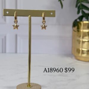 A18960 ARETE CON ESTRELLA COLGANTE CON BRILLO Y LISO 18K