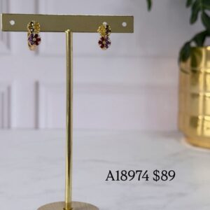 A18974 ARETE DISEÑO DE FLOR PIEDRAS MULTICOLOR 18K