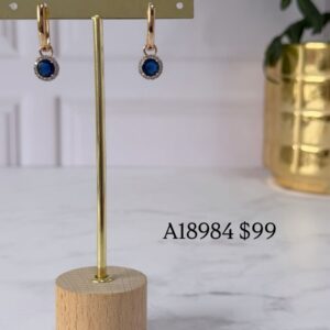 A18984 ARETE PIEDRA COLGANTE AZUL CON BRILLOS 18K