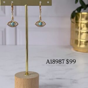 A18987 ARETE DIJE OJO TURCO CELESTE 18K