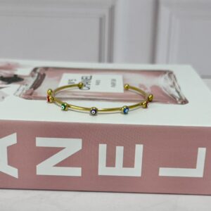 B14017 BRAZALETE ABIERTO CON OJOS TURCO DE COLORES 60MM 14K