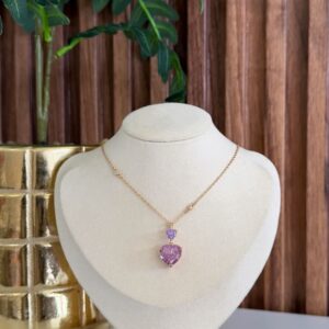C18308 CADENA CON DIJE DE CORAZON ROSA Y LILA 42+5CM 18K