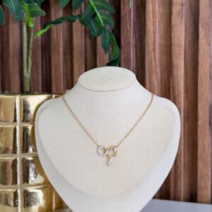 C18312 CADENA CON DIJE DE CORAZON Y CIRCULO CON BRILLOS 42+5CM 18K