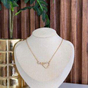 C18314 CADENA CON DIJE  DE CORAZON CON BRILLOS E INFINITO 42+5CM 18K