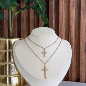 C18315 CADENA DOBLE CON DIJES DE CRUZ 45+5CM 18K