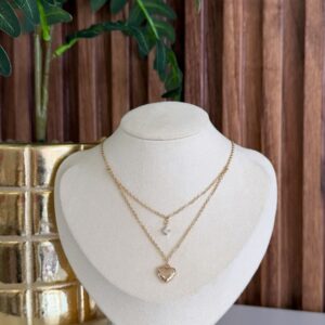 C18316 CADENA CON DIJE DE CORAZON Y PIEDRA 45+5CM 18K