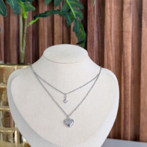 CR059 CADENA CON DIJE DE CORAZON Y PIEDRA RODIO 45+5CM