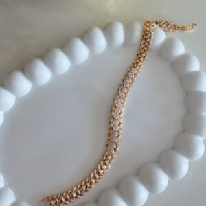 P18435 PULSERA ESLABON TIPO HOJAS CON BRILLOS 17+2CMS 18K