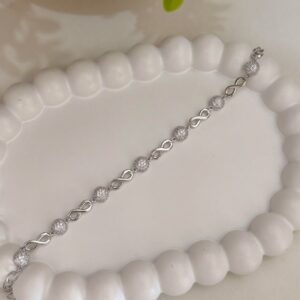 PR074 PULSERA CON BRILLOS CIRCULARES RODIO 17+3CMS