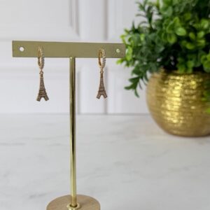 A181021 ARETE COLGANTE DISEÑO TORRE EIFFEL CON BRILLOS 18K