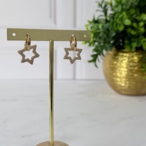 A181019 ARETE COLGANTE DE ESTRELLA CON BRILLOS 18K