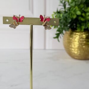 A181013 ARETE DE MARIPOSAS ROSA Y CON BRILLOS 18K