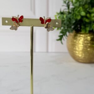 A181014 ARETE DE MARIPOSAS ROJA Y CON BRILLOS 18K