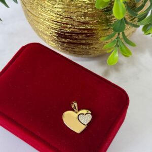 D18059 DIJE DE CORAZON DOBLE  LISO Y CON BRILLOS 18K