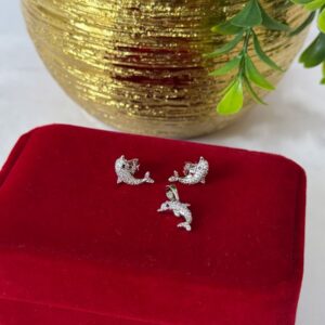 JR007 JUEGO DE RODIO DIJE Y ARETES DISEÑO DELFIN CON BRILLOS