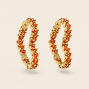 A140049 ARETE FORMA DE CORAZON CON BRILLOS NARANJA 14K