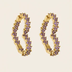 A140051 ARETE CON FORMA DE CORAZON CON BRILLOS LILA 14K