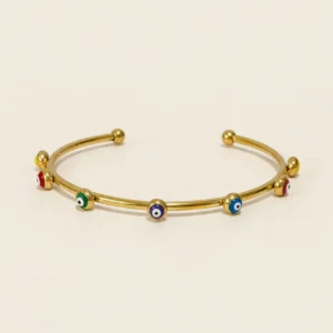 B14017 BRAZALETE ABIERTO CON OJOS TURCO DE COLORES 60MM 14K