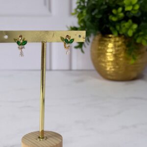 A181093 ARETE DISEÑO MARIPOSA PIEDRA VERDE Y BLANCA 18K