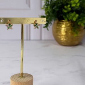 A181096 ARETE DISEÑO FLOR CON PIEDRA VERDE Y BLANCA 18K