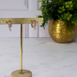 A181085 ARETE DISEÑO MARIPOSA PIEDRA ROSA Y BLANCA 18K