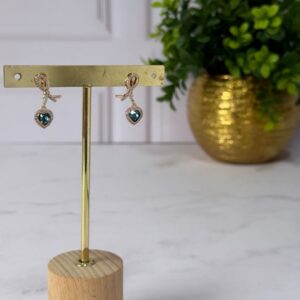 A181082 ARETE CON BRILLOS Y PIEDRA CELESTE COLGANTE 18K