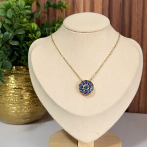 C18343 CADENA CON DIJE DE FLOR CON PIEDRAS AZULES 18K 43+5CM