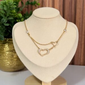 C18348 CADENA CON DIJE DE CORAZONES LISO Y CON BRILLOS 18K 42+3CM