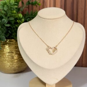 C18346 CADENA CON DIJE DE CORAZON Y FLORES CON BRILLOS 18K 42+5CM