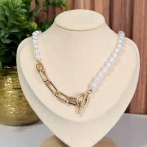 CD18003 COLLAR PERLAS TIPO GARGANTILLA CON ESLABON DE CLIP 18K 42CM