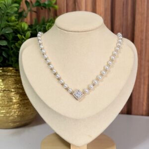 CD18006 COLLAR DE PERLAS CON CRISTAL CUADRADO 18K 42+3CM