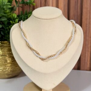 CD18007 COLLAR DE PERLAS Y CUENTAS DORADAS 18K 42+3CM
