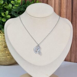 CR067 CADENA DE RODIO CON DIJE DE CANDADO DE CORAZON Y LLAVE  42+3CM