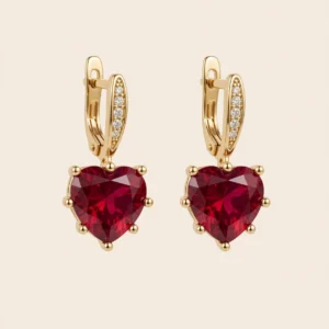 A140056 ARETE DISEÑO DE CORAZON ROJO 14K
