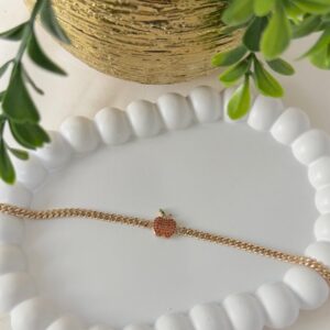 P18475 PULSERA CON DIJE DE MANZANA CON BRILLOS ROJO 18K 17+3CM