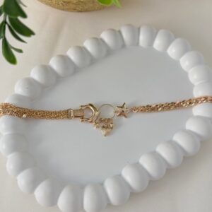 P18484 PULSERA CON DIJES DE ESTRELLAS Y CORAZON 18K 18CM