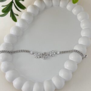 PR077 PULSERA DE RODIO CON CIRCONIAS FORMA DE FLORES 16+5CM