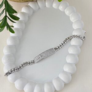 PR078 PULSERA DE RODIO CON PLACA CON BRILLOS 17+2CM