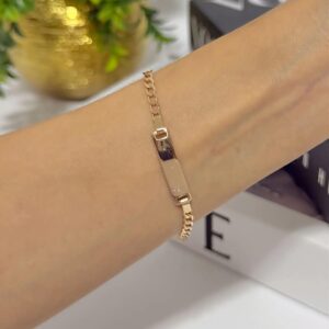 P18521 PULSERA DE NIÑA ESLABON BARBADA CON PLACA 18K 14+2CM